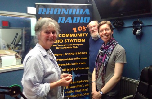 Prof Madeleine Gray, Dave Brownnutt and Claire Boot in the Rhondda Radio studios in Treorchy.